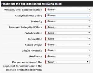 Babson MBA Recommendation Questions Grid