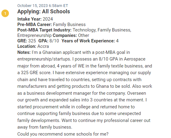 MBA candidate from Ghana who works in a family textile business, 