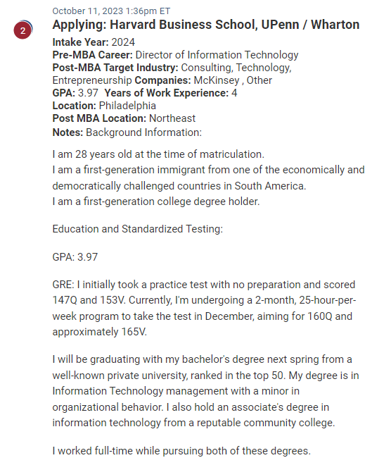 MBA candidate who is finishing their undergraduate degree, but has several years of work experience, already. 