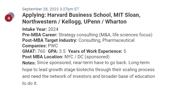 Sponsored MBA candidate with a very solid profile, too. GMAT is 760.