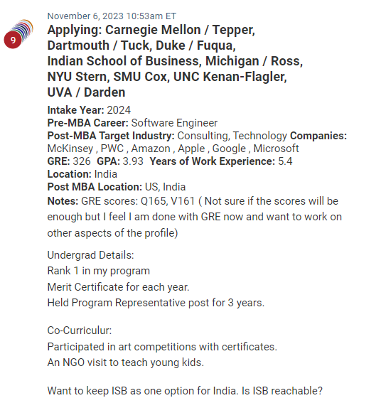 MBA candidate has a strong undergraduate record, but may be challenged applying in the second round, with an over-represented profile. 