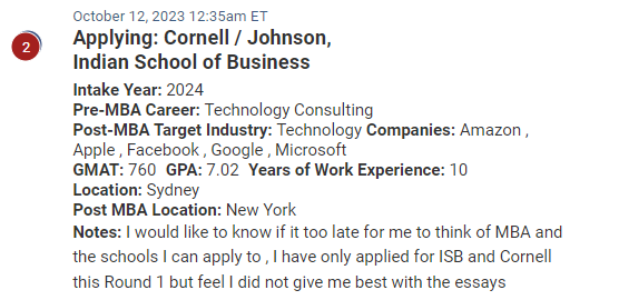 MBA candidate from India who now works in Australia.