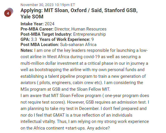 Really interesting airline entrepreneurial experience, but still needs to take the GMAT.