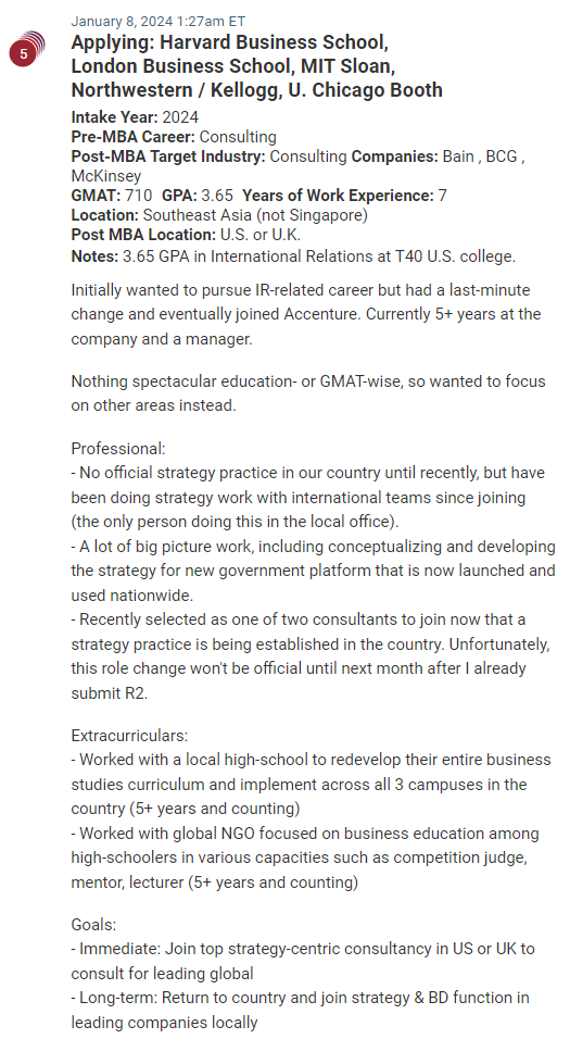 MBA admissions applicant who works in South East Asia, in Consulting. GMAT is 710. 