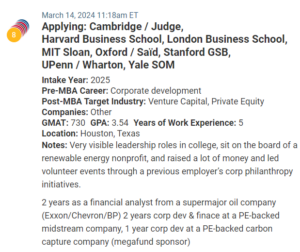 MBA admissions candidate with a strong energy background and a GMAT of 730.