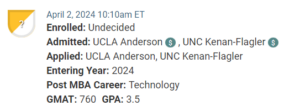 MBA candidate who is deciding between UCLA / Anderson and UNC / Kenan Flagler.