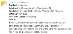 MBA applicant deciding between Chicago / Booth and UVA / Darden.