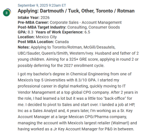 MBA applicant from Mexico who is targeting Canada-based programs and Tuck.