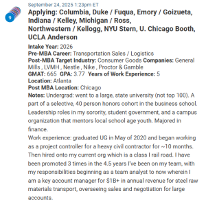 MBA applicant who is pivoting from transportation to CPG.