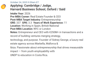 MBA applicant who is an entrepreneur with a GRE score of 337