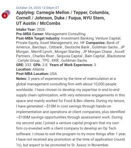 MBA applicant looking to switch from consulting to finance.