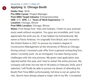 MBA applicant seeing to study in Booth's part-time program.