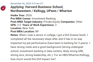 MBA applicant with strong credentials, but also with a DUI on their record.