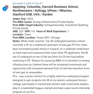 MBA applicant who worked in investment banking, then transitioned over to private equity. 