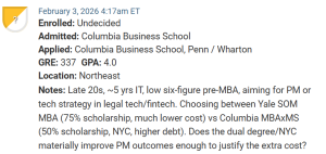 MBA applicant who is choosing between Yale and Columbia.