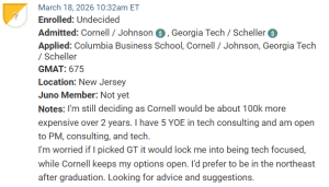 MBA applicant deciding between Johnson and Scheller.