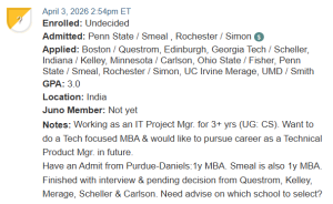 MBA applicant choosing between Simon and Smeal.