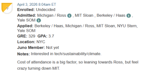 MBA applicant choosing between Ross, Sloand and Haas.