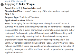MBA applicant who works in the airline industry.