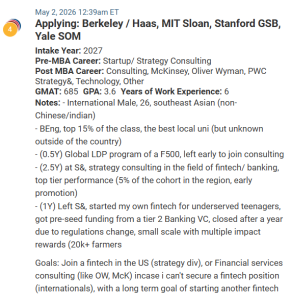 MBA applicant who has startup and fintech experience.