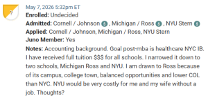 MBA applicant deciding between Ross and Stern