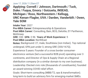 MBA applicant with a 330 GRE score.