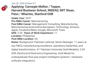 MBA applicant with 11 years of experience.