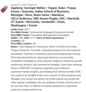 MBA applicant from India who has a masters degree in chemistry