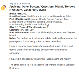 Journalist, applying for the MBA.