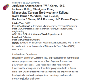 MBA aplicant with a 320 GRE score.